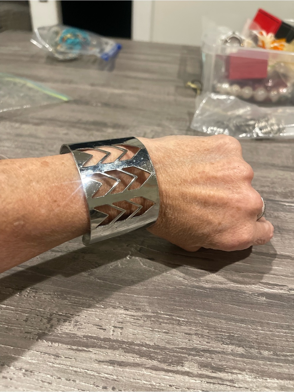 Wide Silver Chevron Cutout Cuff Bracelet